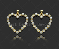 Gold Filled CZ Micro Pave Pearl On Heart Shape Pendant,18K Gold Filled Mother of Pearl Charm, Necklace Bracelet Pendant, 28x29mm,Sku#LD101