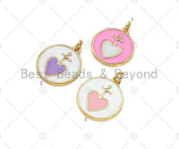 Enamel Colorful Cross Heart On Round Coin Shape Pendant, 18k Gold Enamel Charm, Enamel Jewelry, 21x18mm,Sku#Z1336