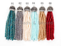 Crystal Beaded Tassel Pendants,Glass Crystal Beads,Pave CZ Rhinestone Cap, Tassel Necklace Enhancer, 3'' long, Sku#B67