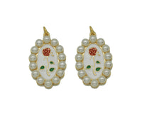 Gold Enamel Pearl Rose On Oval Charm, Sku#L685