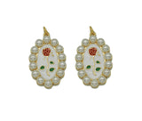 Gold Enamel Pearl Rose On Oval Charm, Sku#L685