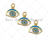 18K Dainty Gold White Enamel Evil Eye Shape Pendant, Gold Blue Evil Eye Enamel Findings, 13x11mm,Sku#L541