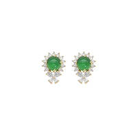 Clear CZ Gold Green Round Jade Stud Earrings, Sku#LX351