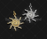 CZ Micro Pave Sunflower Shape Pendant,Cubic Zirconia Swirl Flower Charm, Gold/Silver Tone,19x21mm,sku#L351