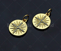 18K Gold Finish Dainty Star Coin Charm, Cross Gold Coin Charm, Star disc Pendant, 12mm, sku#Z1137