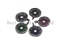 CZ Micro Pave Donut Cobalt/Fuchsia/Green/Black Filigree Hollow Out Flower Pendant, CZ Pave Focal Pendant, 35x33mm sku#F638