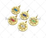 18K Dainty Gold Enamel Evil Eye Flower On Round Coin Shape Pendant/Charm,Medallion Charm, Necklace Bracelet Charm Pendant,20x22mm,Sku#L518