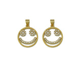 CZ Smiley Face on Hollow Out Round Charm, Sku#JL115