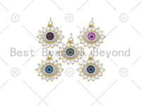 Gold Filled CZ Colorful Evil Eye Shape Pendant, Colorful eye Charm, Protection Eye Jewelry Findings,25x22mm,Sku#Y494