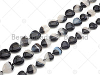 High Quality Natural Black White Druzy Agate Beads, 14mm/16mm/18mm Flat Smooth Heart Shape Agate,15.5'' Full Strand,Sku#YK06