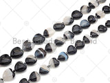 High Quality Natural Black White Druzy Agate Beads, 14mm/16mm/18mm Flat Smooth Heart Shape Agate,15.5'' Full Strand,Sku#YK06