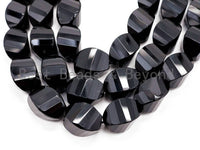 High Quality 6x12/8x12/8x16/ 10x14/10x20mm  Faceted Twist Black Onyx Stones Gemstones Beads, Black Beads, 15.5" Full Strand, SKU#Q22