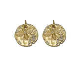 Gold CZ Bee Honeycomb On Round Coin Charm, Sku#LX89