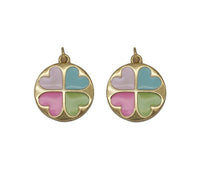 Gold CZ Enamel Colorful Heart Round Charm, Sku#LK696