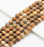 Quality Natural Picture Jasper Beads, Round Smooth 6mm/8mm/10mm/12mm beads, Brown Gemstone, 15.5inch strand, SKU#U424