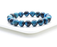 Natural Blue Tiger Eye Round Smooth Elastic Bracelet, Sku#EF232