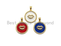 Enamel Colorful Lip On Round Coin Pendant,CZ Micro Pave Oil Drop pendant,Enamel pendant,Enamel Jewelry,20x22mm,sku#Z631