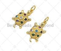 Colorful CZ Micro Pave Turtle Shape Pendant/Charm,18K Dainty Gold Charm, Necklace Bracelet Charm Pendant,11x19mm,Sku#LK296