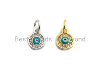 CZ Micro Pave Round Evil Eye on Disc Pendant, Cubic Zirconia Pendant, Silver/Gold Tone, 7x9mm, Sku#Z421