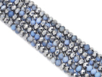 Natural Half Silver Plated Blue Banded Agate Rondelle Faceted Beads, Sku#UA291