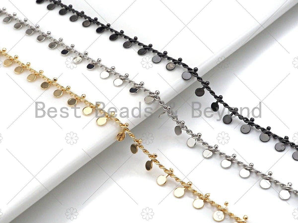 High Quality 3mm Sequin Disc Chain, 18K Real Gold Plated Round