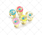 CZ Hamsa Hand on Coin Adjustable Ring, Sku#O86