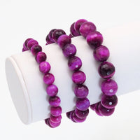 Fuchsia Tiger Eye Round Faceted Stretchy Bracelet, Sku#EF390