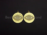 CZ Micro Pave Evil Eye On Round Coin Pendant, Cubic Zirconia Round Pendant, Gold Tone pendant, 26mm, sku#F1114