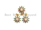 CZ Colorful Micro Pave Sunflower Pendant with big CZ, Flower Shaped Pave Pendant, Gold plated, 10x13mm, Sku#F738