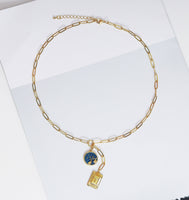 Personalized Blue Constellation Drop Coin Necklace, Sku#CL27