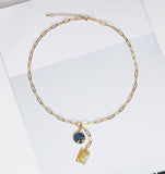 Personalized Blue Constellation Drop Coin Necklace, Sku#CL27