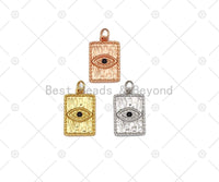 Black CZ Micro Pave Evil Eye On Rectangle Shape Pendant, Gold/Silver/Rose Gold Evil Eye Charm, Bracelet Necklace Pendant,13x21mm,Sku#Y515