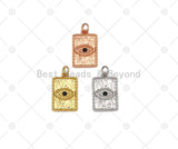 Black CZ Micro Pave Evil Eye On Rectangle Shape Pendant, Gold/Silver/Rose Gold Evil Eye Charm, Bracelet Necklace Pendant,13x21mm,Sku#Y515