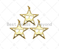 18K Dainty Gold Hollow Out Heart and Star On Five Point Star Shape Pendant, Necklace Bracelet Charm Pendant, 29x30mm, Sku#F1394