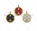 Colorful Enamel Pave Star Arrow Triangle On Round Coin Pendant, Gold Enamel Round Pendant, Pave Enamel Jewelry Findings,20x23mm,Sku#L438