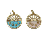 Turquoise Mop CZ Five Point Star On Round Charm, Sku#L691