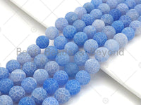 High Quality Natural Blue Matt Fire Agate, Matte Cracked Round 6mm/8mm/10mm/12mm Fire Agate, 15.5" Full Strand, sku#UA147