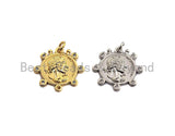 Medallion Coin Pendant/Charm, Medallion Cubic Zirconia Pendant, Silver/Gold Tone, 20x20mm,Sku#Z449