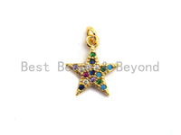 CZ Colorful Micro Pave Five Point Star Pendant, Five Point Star Shaped Pave Pendant, Gold plated, 12x14mm, Sku#F753