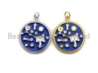 Royal Blue White Enamel Moon Star Plough Pendant, Enamel Pendant,Enamel Round Pendant, Oil Drop Jewelry Findings, 24x28mm,sku#Z365