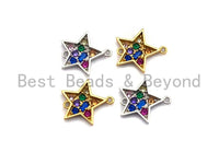 Colorful CZ Micro Pave Five Point Star Shape Connector,Cubic Zirconia Star Connector, Gold/Silver Tone,16x18mm,sku#Y218