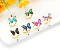 Colorful Crystal Butterfly Adjustable Ring, Sku#FH218