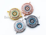 CZ Micro Pave Round Turquoise Black Evil Eye Connector, Evil Eye Connector,  20x15mm, Sku#E146