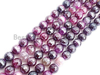 Mystic Plated Fuchsia Pink Faceted Agate Beads,6mm/8mm/10mm/12mm, Plated Fuchsia Agate Beads,15.5" Full Strand, SKU#U440
