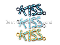 CZ Micro Pave Turquoise Kiss Connector, Cubic Zirconia Spacer Charms, Bracelet Letter Beads,12x32mm, sku#M117