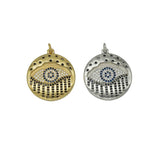 Gold Silver CZ Evil Eye Round Coin Charm, Sku#B210