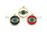 Enamel Evil Eye On Round Coin Pendant,Colorful CZ Micro Pave Oil Drop pendant,Enamel pendant,Enamel Jewelry,21x23mm,sku#Z637