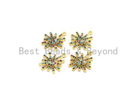 Multi-Color CZ Micro Pave Radial Flower Star Pendant, Flower Shaped Pave Pendant, Gold plated, 14x17mm, Sku#B106