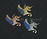 Cobalt CZ Micro Pave Unicorn Pendant/Charm, Legendary creature Charm Pendant, Silver/Gold/Rose Gold Tone, 16x21mm, Sku#Y285