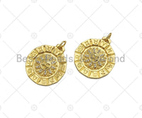 CZ Micro Pave Sun Face On Round Shape Pendant/Charm,Cubic Zirconia Medallion Charm, Necklace Bracelet Charm Pendant,22x25mm, Sku#Z1281